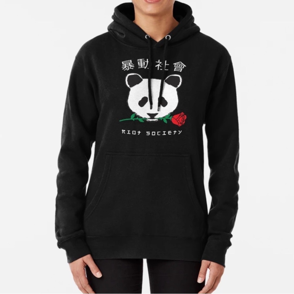 💥SOLD💥 Riot Society Black Hoodie with Panda and Rose